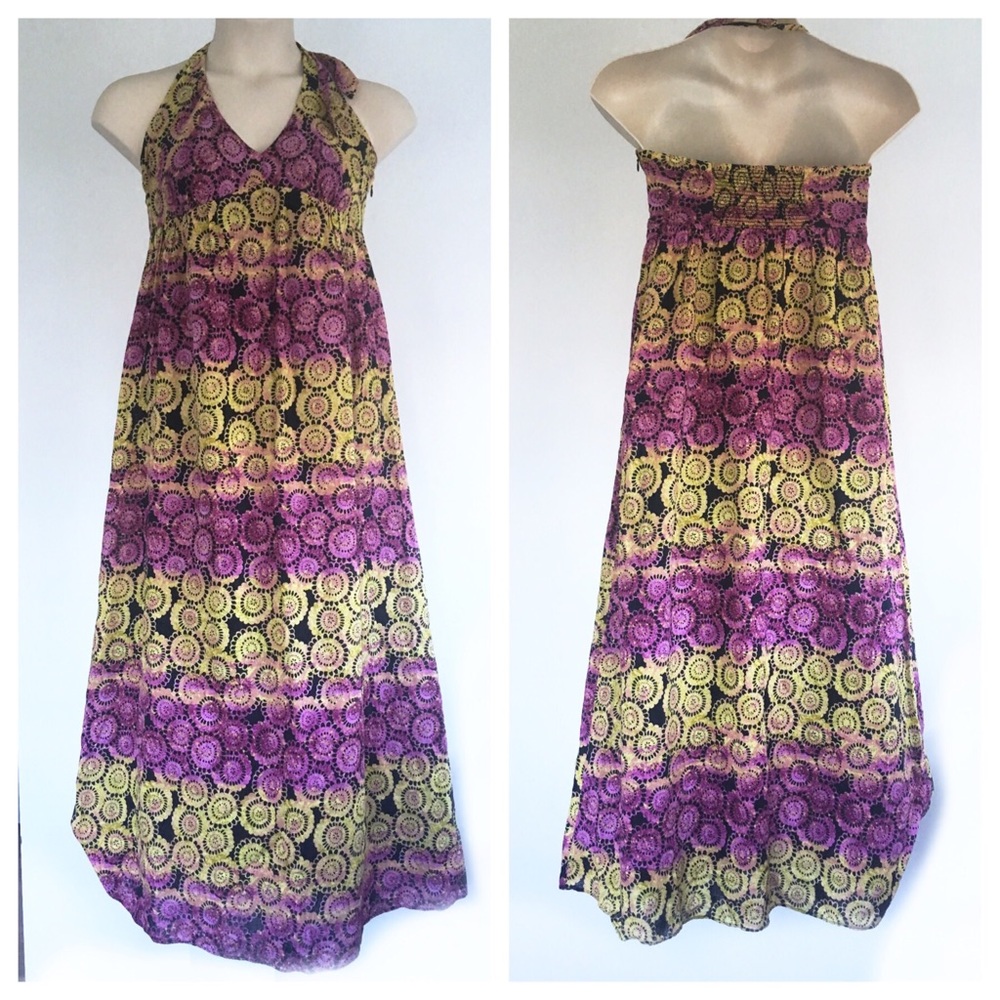 Patterned halter style maxi dress, L